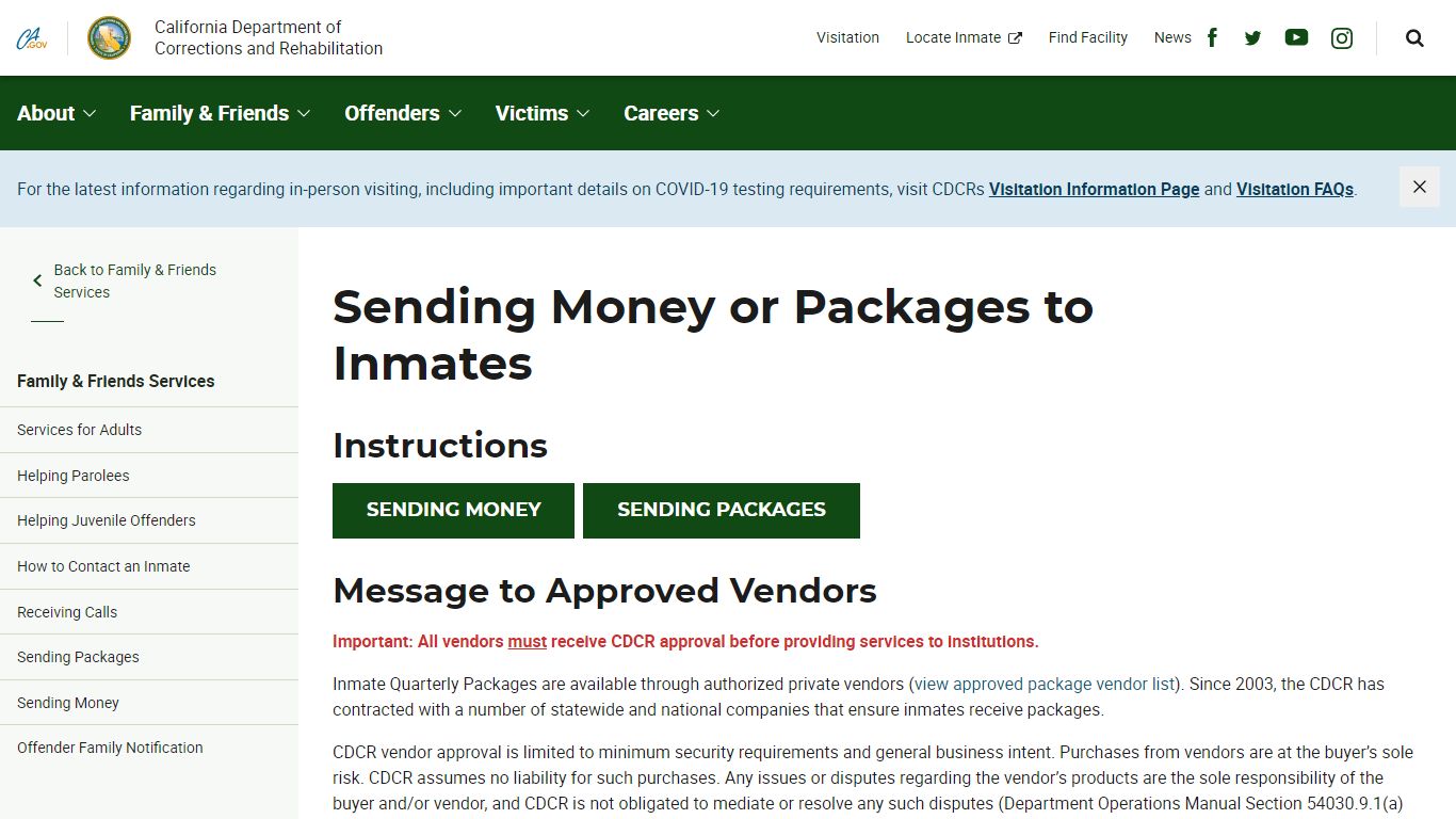 Sending Money or Packages to Inmates - Family & Friends Services